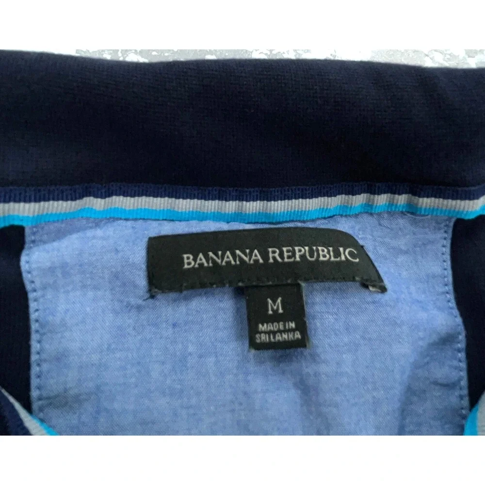 Banana Republic Sweater Men Medium Blue Knit‎ Sweatshirt Quarter Zip Navy Thin *